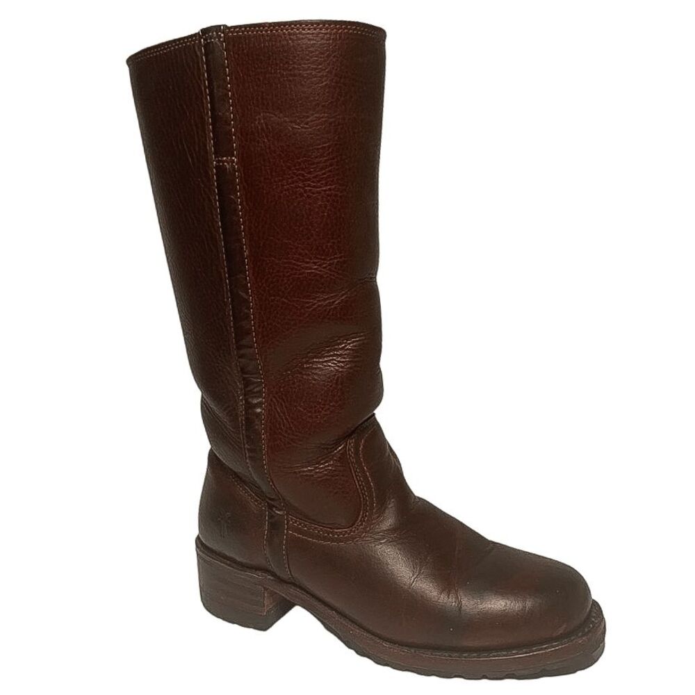 Rare! Vintage Frye Campus Shearling Tall Leather Pull On Boots Square Toe 7.5